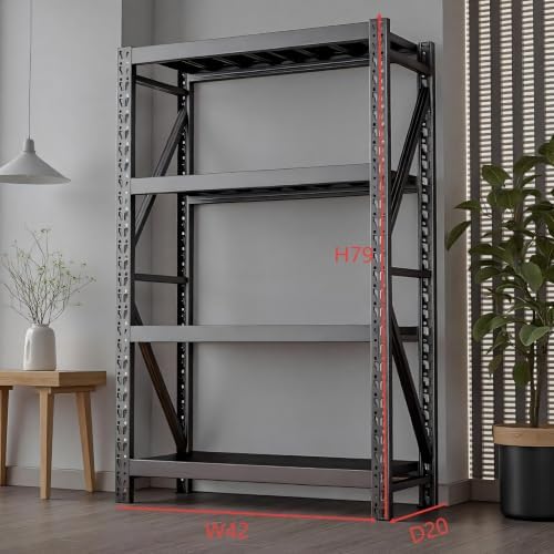 Heavy Duty Warehouse Shelving 4-Tier Industrial Steel Storage Shelves, 2600LB Capacity Per Shelf, Adjustable Shelves for Garage/Factory/Commercial Use (Black, W42*D20*79) - Image 2