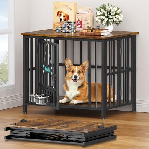 Easycom 31" Dog Crate Furniture Foldable, No Assembly, Rustic Brown by EasyCom