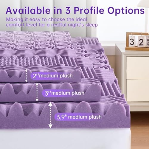 MUXHOMO 2 Inch 7-Zone Full Mattress Topper, Egg Crate Memory Foam Mattress Topper Full Size for Back Pain, Lavender Gel Infused Bed Pad, CertiPUR-US and Oeko-TEX Certification (54"×75") - Image 6