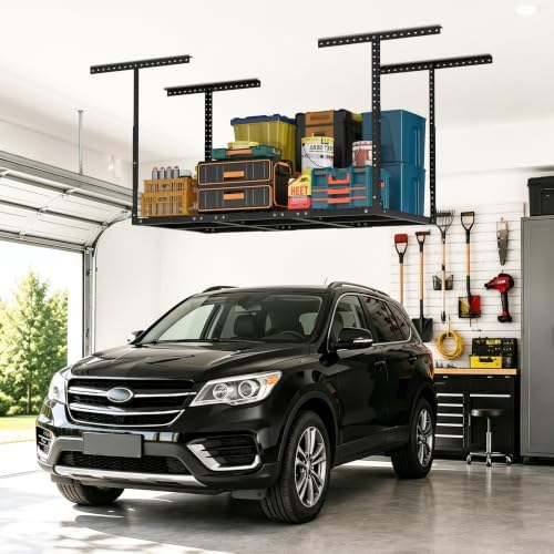 Soywey 3 x 6FT Overhead Garage Storage Rack,Adjustable Ceiling Storage Racks,Garage Shelving Heavy Duty Storage Organizer System,Load 500LBS Weight(Black) - Image 6