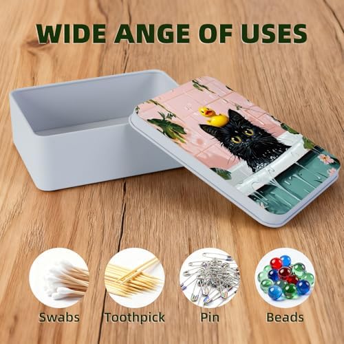 Small Metal Tins Box-4.7" x3.5"x1.6" Rectangular Empty Storage Box With Lid Decorative Organizer Storage Tin Case For Office/Cookie/Candy/Jewelry/Photo/Letter Bathe Cat - Image 3