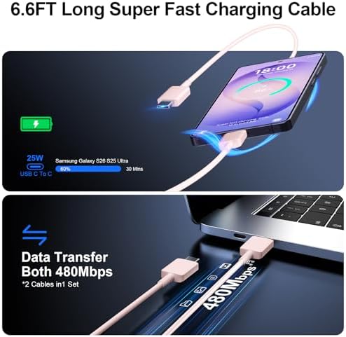 Super Fast Charger Type C, 25W USB C Wall Charger Fast Charging 6.6FT Cable - Image 5