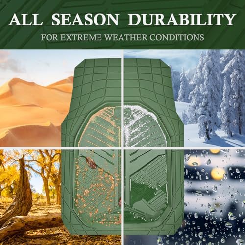 CAR PASS Heavy Duty Rubber Car Mats, Deepdish All Weather Floor Mats for Car Full Set, Universal Automotive Mats Trim to Fit for Sedans SUVs Trucks, Waterproof Anti-Slip Deep Tray 3 Pieces Olive Green - Image 3