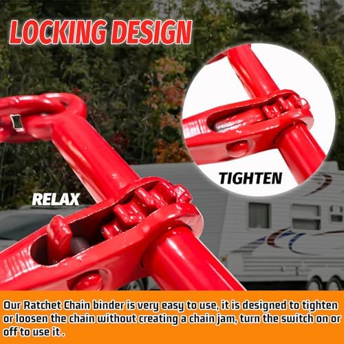 Ratchet Chain Binders 1/4''- 5/16'', Load Binder with G70 Grab Hooks, Adjustable 1/4" Binder for 1/4 Chains, 2200 Pounds Working Load Limit- Heavy Duty Ratchet Binders for Towing (2 Pack) - Image 4