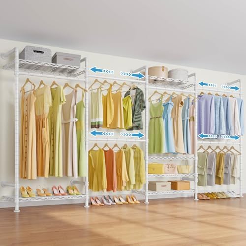 Timate F4 Wall Mounted Clothes Rack Industrial Pipe Clothing Rack for Hanging Clothes, Expandable Garment Rack Heavy Duty Wardrobe Closet Organizer and Storage, Adjustable Industrial Closet Kit, White by SturdyWallMountedClothesRack