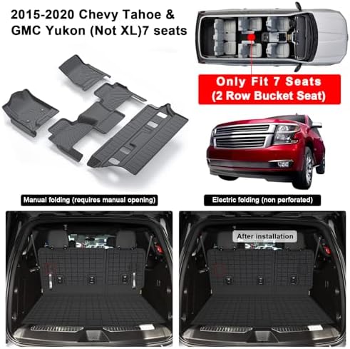 Floor Mats for Chevy Chevrolet Tahoe & GMC Yukon (Not XL) 2015-2020 & Trunk Mat & Backrest Mat TPE All Weather Protection Floor Liner & Cargo Liners Accessories (2015-20 Chevy Tahoe 7 Seats) - Image 2
