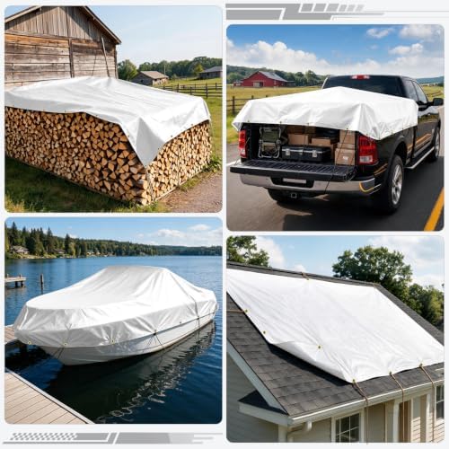 Kesfitt 16 Mil Heavy Duty Waterproof Tarp, 20x30 FT, White - Image 5