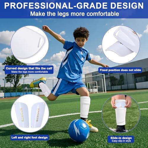 Kids Soccer Shin Guards 2 Pairs Slip-in Youth Shin Pads for Boys Girls, Lightweight PP+EVA Soccer Protective Gear Fits with Shin Guard Sleeves(not Included), Toddler to Teen Sizes Multiple Colors - Image 5