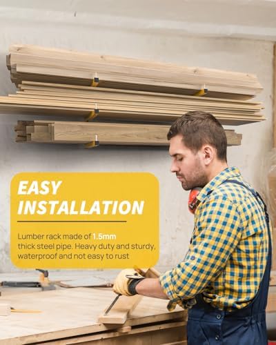 Lumber Rack Wall Mount Storage Racks Folding Wood Organizer Heavy Duty Shelf Brackets With 9-Level 1080 Lbs Capacity Yellow Metal Utility Racks Garage Wall Shelving for Indoor and Outdoor Use (6 Pack) - Image 5