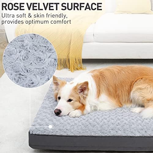 KSIIA Washable Dog Crate Bed Waterproof for Large Dogs,35x22 in,Light Gray - Image 2