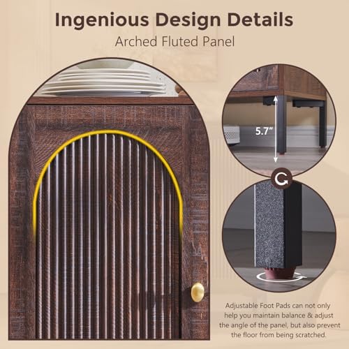 IFGET 123.5" W Modern Arched Sideboard Buffet Cabinet with Storage, Brown - Image 6