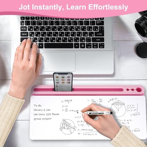 Desktop Glass Whiteboard with Storage, Desk Dry Erase White Board Pink - Image 3