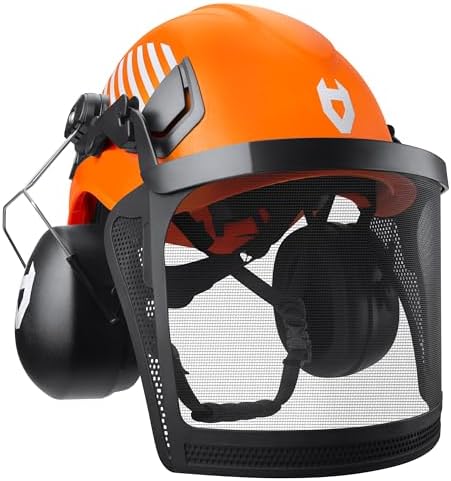 NoCry ANSI Z89.1 Rated Arborist Helmet — Chainsaw Helmet with Face Shield and Ear Muffs — Adjustable Hard Hat with Adaptive Ventilation; Impact-Resistant Mesh Face Shield for Forestry with Side Guards by NoCry