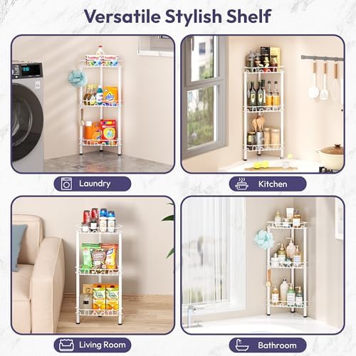 SWTYMIKI Standing Shower Caddy Corner - 3‑Tier Stainless Steel Shower Organizer Shelf with 12 Hooks and Adhesive Pads, Rustproof Corner Shelves Stand Rack for Bathroom Shower Room, white - Image 6