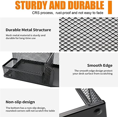 Moonlik Mesh Pen Holder Desk Organizer Set, Pencil Storage Holder with 3 Compartments, Office School Home Desktop Supplies, Desk Accessories for Paper Clip, Sticky Notes(2pack, Black) - Image 2