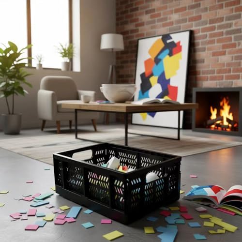 4-Pack 20L Foldable Storage Crates, Heavy Duty Plastic Milk Crates for Storage, Multi-Purpose Collapsible Basket with Handle Suitable for home, office storage, Halloween, Christmas party, Black - Image 2