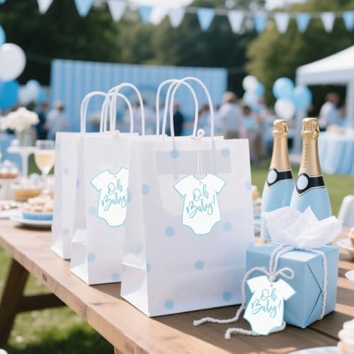 100Pcs Gift Tags with String Oh Baby Sign Blue Baby Clothes Large Gift Tags with 65 Ft Jute Twine Cute Tags White Paper Gift Tag for It's a Boy Gender Reveal Baby Shower Party Gift Wrap Tag - Image 4
