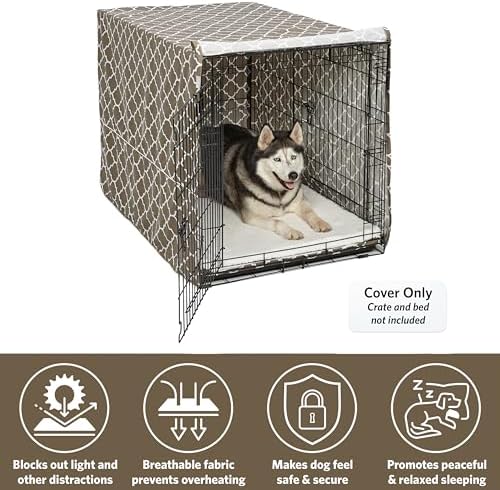 Midwest Homes for Pets XL Dog Crate Cover with Teflon Fabric Protector, Poly-Cotton Privacy Kennel Cover Fits Most 48-inch Crates, Brown Designer Print, Washable, Reduces Barking - Image 4
