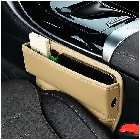 Ziciner Car Seat Gap Organizer, Premium Leather Auto Seat Storage Box, Vehicle Adjustable Front Seat Gap Filler, Car Seat Side Pocket Organizer for Phones, Glasses, Keys, Money, Cards (Beige) by Ziciner
