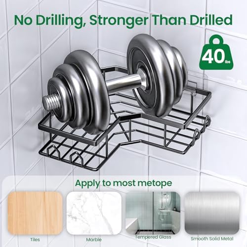 Adhesive Shower Caddy, 4 Pack Corner Bath Organizer, Rustproof Stainless Steel Shower Shelves with Large Capacity, No Drilling Shelves for Bathroom Storage, Home, Kitchen Décor - Image 3