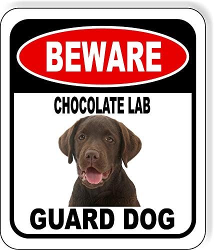 BEWARE CHOCOLATE LAB GUARD DOG Aluminum Composite Outdoor Sign 8.5" x10" Metal Security Notice for Yard, Fence, Porch, Property, and Business – No Trespassing, Warning, Attack Dogs, Protection by WorkHouseSigns