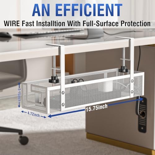 Under Desk Cable Management Tray, 15.75" No Drill Cable Management White, - Image 3