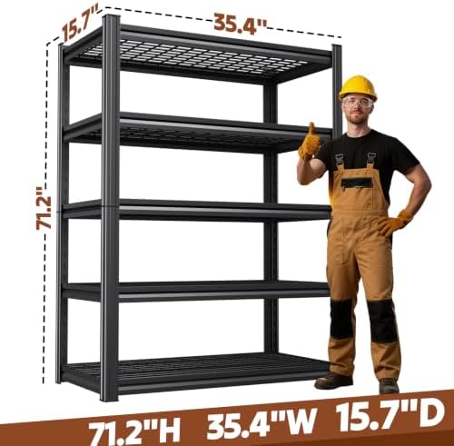 Storage Shelves,Garage Shelving,Adjustable Heavy Duty Shelving Unit,5T Tall Garage Shelves，Metal Standing Shelf Units,Utility Rack for Kitchen Warehouse Industrial Basement 71.2 * 35.4 * 15.7 - Image 3