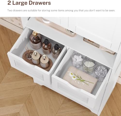 TEENFON Tall Bathroom Storage Cabinet with 4 Doors & 2 Adjustable Shelves - Image 6