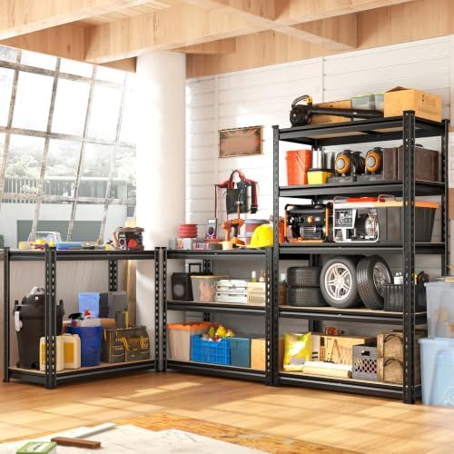 REIBII Set of 3 Storage Shelves 5 Tier Garage Shelving Heavy Duty Load 2000LBS, 60" H x 27.6" W x 11.8" D Adjustable Metal Shelving Unit, Utility Rack Shelf for Basement Pantry Shed Warehouse - Image 2