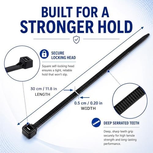 Zip Ties 12 inch, 4000 Pack Heavy Duty Black Zip Ties with 120 lbs Tensile Strength, Self-Locking Nylon Cable Ties,Wire Ties for indoor and outdoor use. - Image 2