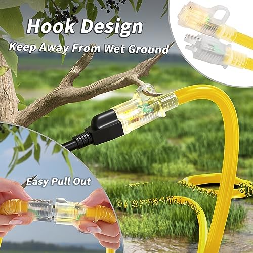 PlugSaf 14/3 AWG 100 FT Extension Cord, Heavy Duty Extension Cord, Yellow - Image 2