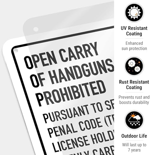 No Open Carry of Handgun Prohibited Texas §3007 Sign, - Image 7