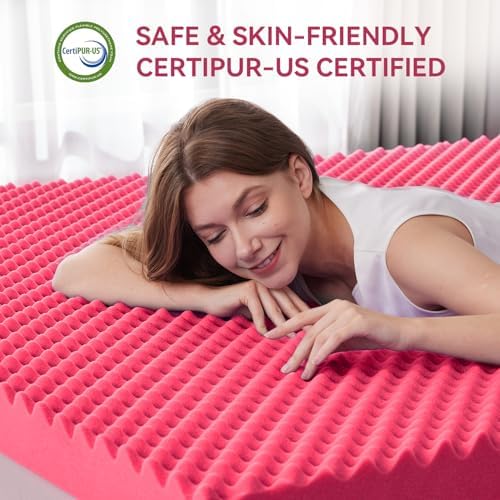SINWEEK 2 Inch Egg Crate Memory Foam Mattress Topper Twin Size, Soft Mattress Pad for Back Pain Relief, Bed Topper, CertiPUR-US Certified, Pink - Image 5