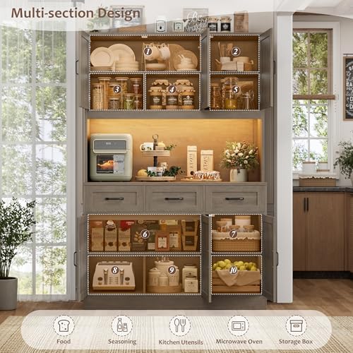 HOSTACK Kitchen Pantry Storage Cabinet, Kitchen Hutch Cabinet, Ash Gray - Image 6