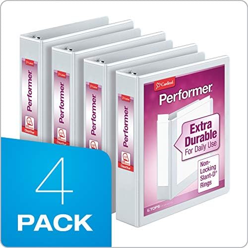 Cardinal Performer 3-Ring Binders, 1.5", Non-Locking Slant-D Rings, 375-Sheet Capacity, ClearVue Presentation, Non-stick, PVC-Free, White, 4-Pack (27400) - Image 6