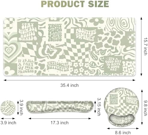 Large Desk Mat, Beige Gaming Mouse Pad, Desk Pad Protector, XXL Mousepad + Keyboard Wrist Rest+Mouse Wrist Rest+Coaster Set with Ergonomic Desk Pad for Home Office PC Computer, Retro Boho Aesthetic - Image 2
