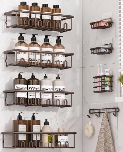 8 Pack Adhesive Bathroom Holders & Dispensers for Kids & Adults, Brown by Unknown