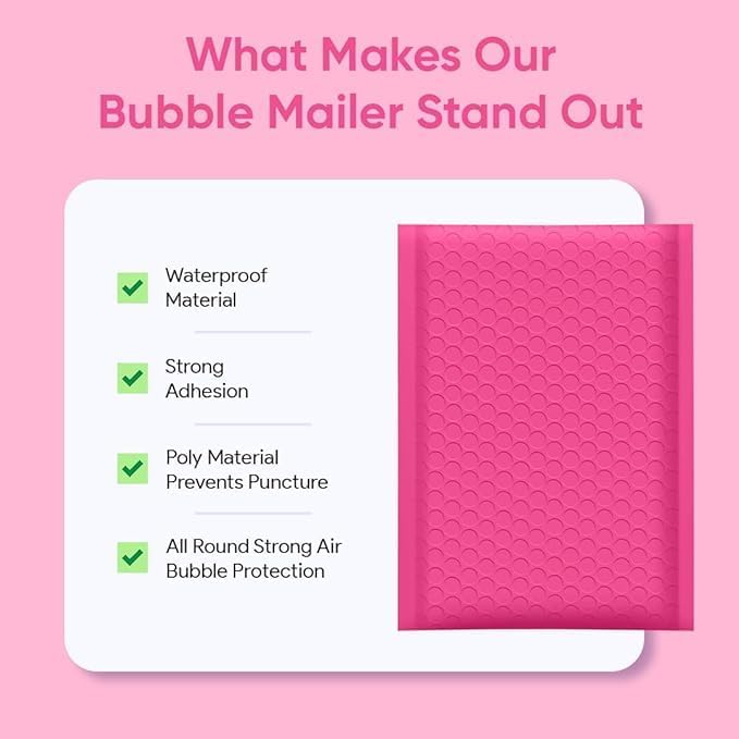 Hot Pink 8.5x14.5 Inch Poly Bubble Mailers #3 | Self Seal Large Padded - Image 6