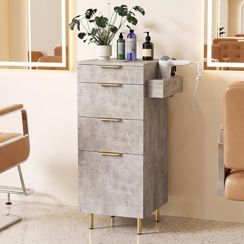OmySalon Salon Station for Hair Stylist, 4‑Drawer Barber Storage Cabinet with Hot Tool Holder, Adjustable Shelf, Salon Organizer for Barbershop, Beauty Spa Equipment, Grey - Image 2