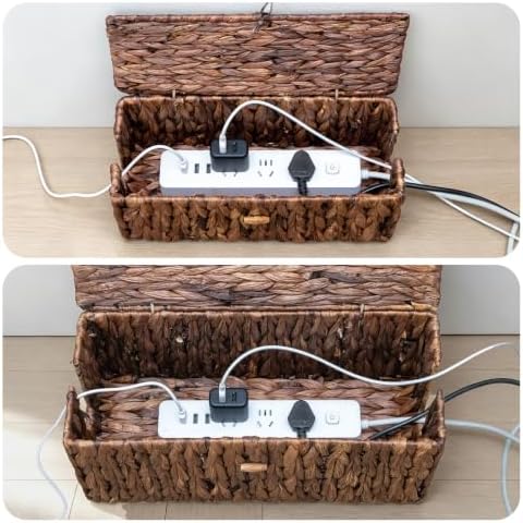 Cable Management Box with Lid, 2Pack Handwoven Real Water Hyacinth Cord Hider Organizer Boxes,2 Side Open Slots Storage Box to Hide Cords Power Strip for Desk, Floor, Office - Image 4
