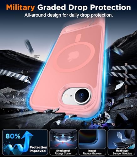 Temdan Magnetic Compatible with iPhone 17e Case & iPhone 16e Case,[Built-in Invisible Kickstand][Compatible with MagSafe][Military Grade Shockproof] Slim Translucent Matte Case for iPhone 16e/17e 6.1" - Image 4