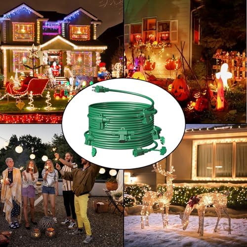 Eversimpleinc 50FT Outdoor Extension Cord with 6 Outlets Evenly Spaced··, with Waterproof Cover, Ideal for Outdoor Decoration Lawn Patio Lights, 16AWG/3C SJTW, ETL Listed - Image 5