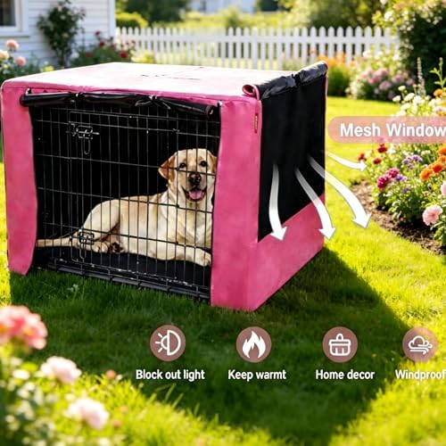 HiCaptain 36-Inch Dog Crate Cover with Mesh, Waterproof Kennel Cover, Pink - Image 3