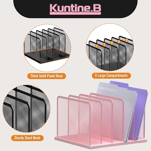 Kuntine.B 5-Section Upright Desk File Organizer Pink 1 Pack - Image 4