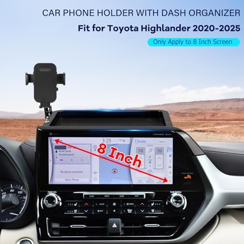 Car Phone Holder Fit for Toyota Highlander 2020-2025 w/Dash Tray Storge Box Organizer-Cell Phone Mount for Highlander Accessories 8 inch Touch Screen 360 Degree Rotation (NOT FIT 12.3 inch) - Image 2