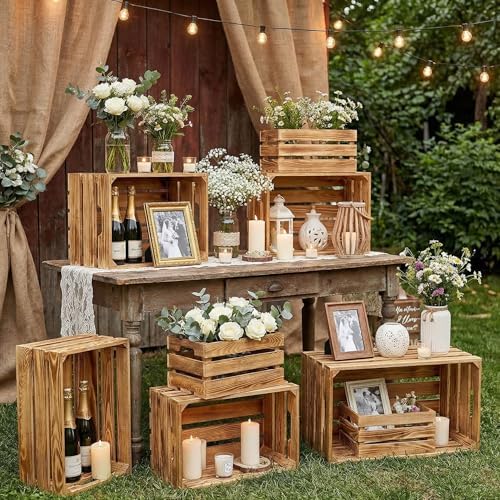Set of 6 Decorative Wood Crates for Display, 6 Size Farmhouse Wooden Baskets Rustic Nesting Crates Decor Boxes with Handle for Storage, Container, Display, Christmas Decorations - Image 4