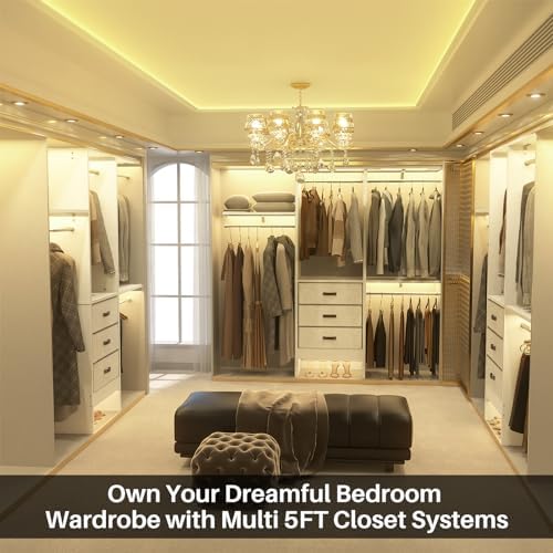 Armocity 5FT Small Closet System with 3 Fabric Drawers, 60 Inches Walk In Closet Organizer System With 3 Adjustable Shelves, Heavy Duty Clothes Rack Built-In Garment Rack, 59" L x 16" W x 71" H, White - Image 6