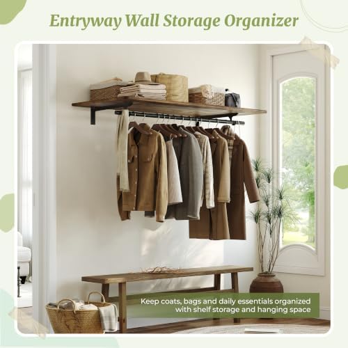 IAE Wall Mounted Clothes Rack with Shelf and Hanging Rod, 48x24in,Rustic - Image 4