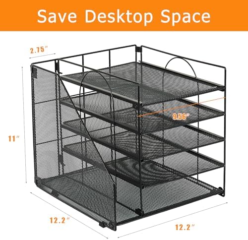 LEKETREE Desk Organizers and Accessories, 5-Tier Paper Letter Tray Organizer with File Holder, Desktop Organizer for Office Supplies (Black) - Image 4
