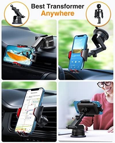 VANMASS [True Military-Grade] Car Phone Holder [Best Suction & Clip] Cell Phone Mount for Dashboard Windshield Vent Truck Cradle Dash Stand for iPhone 15 Pro Max 14 13 12 Android, Red - Image 2